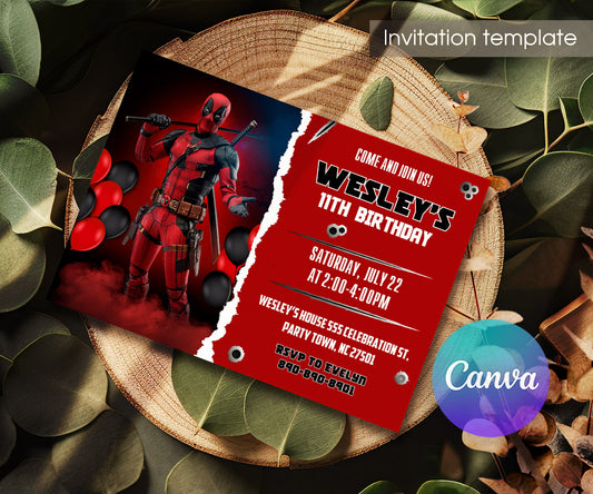 Deadpool Marvel customizable invitation template | Share or Print | boy | WN652