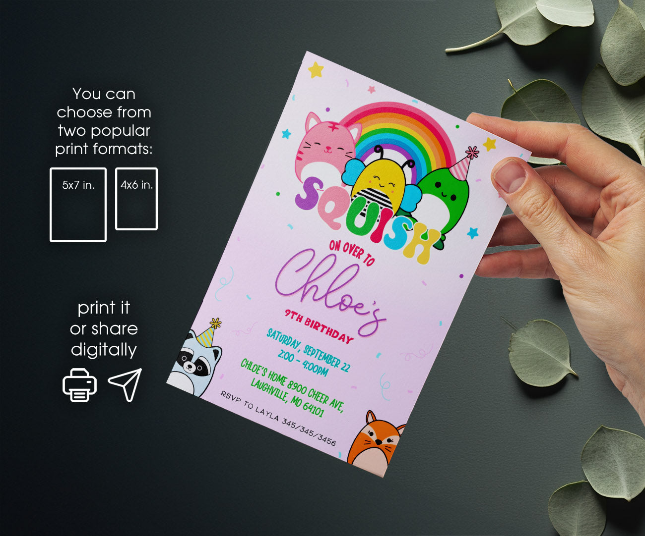 Squishmallows customizable invitation template | Share or Print | LC568