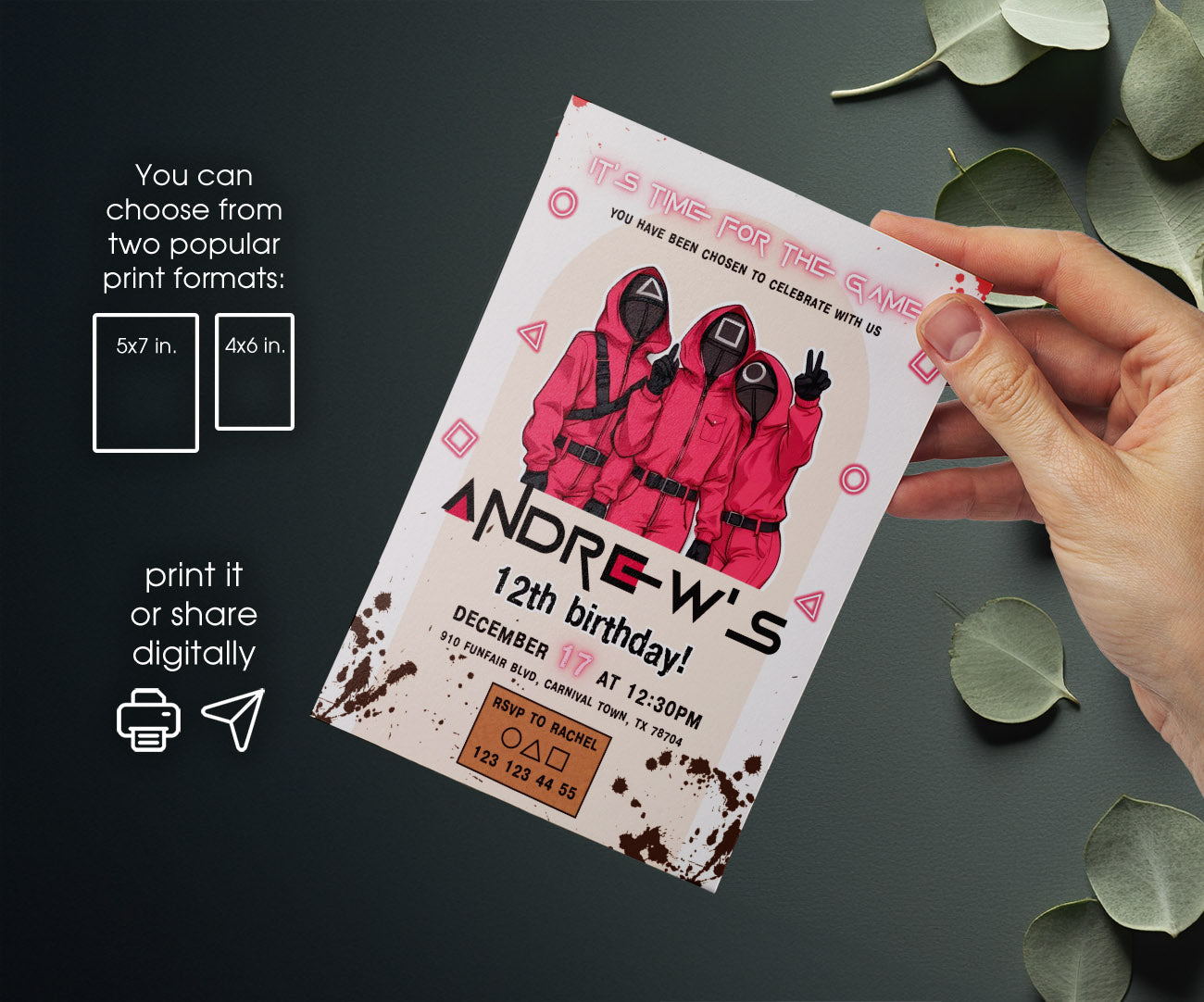 Squid Game customizable invitation template | Share or Print | HA239