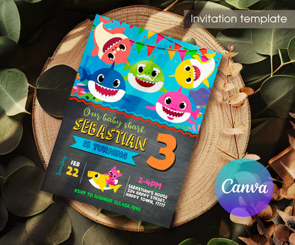 Baby Shark customizable invitation template | Share or Print | CC838