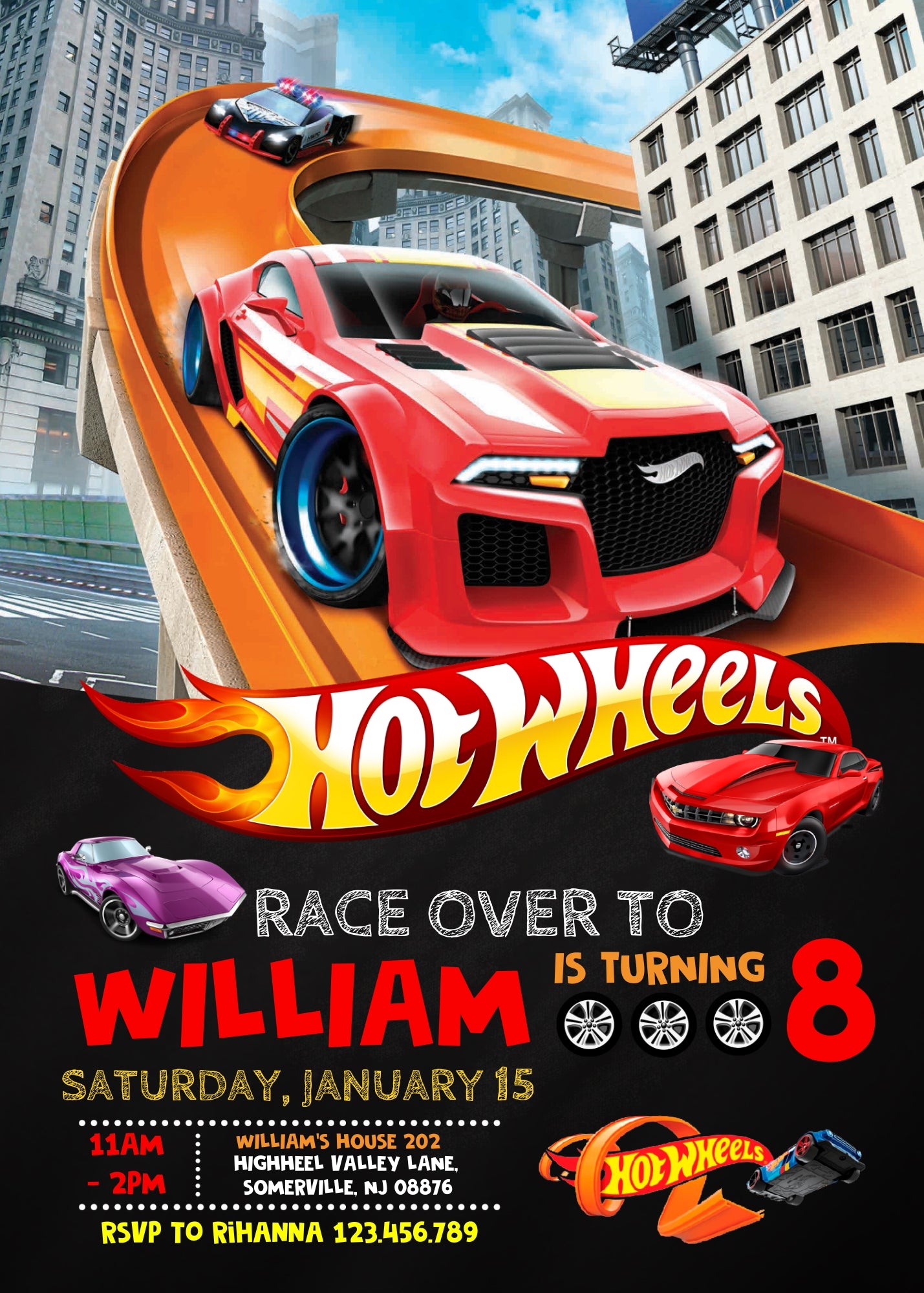 Hot Wheels Racing customizable invitation template | Share or Print | boy | NI206