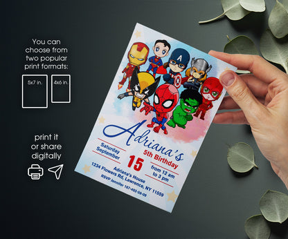Avengers Marvel Superhero customizable invitation template | Share or Print | boy | XZ967
