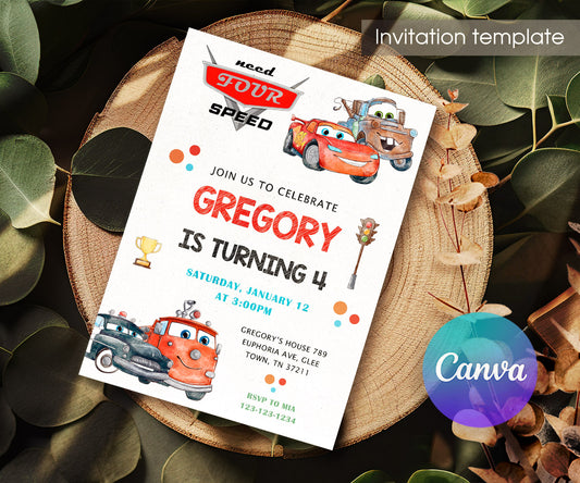 Cars Lightning Mcqueen Four customizable invitation template | Share or Print | boy | LH371