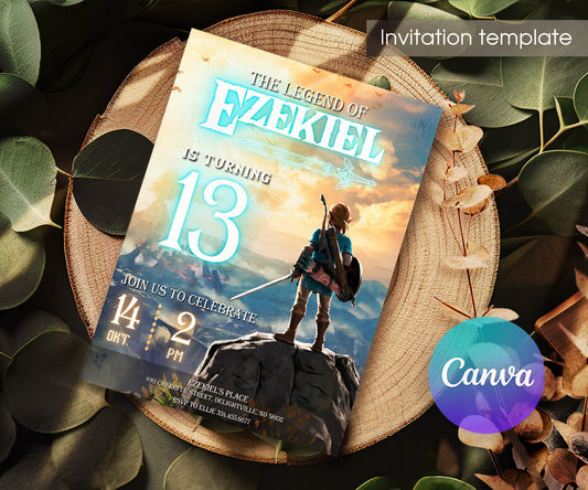 Legend of Zelda Gamer customizable invitation template | Share or Print | IR299