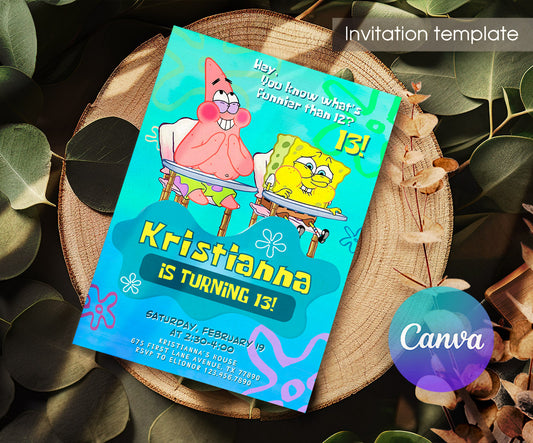 SpongeBob SquarePant customizable invitation template | Share or Print | ZY925