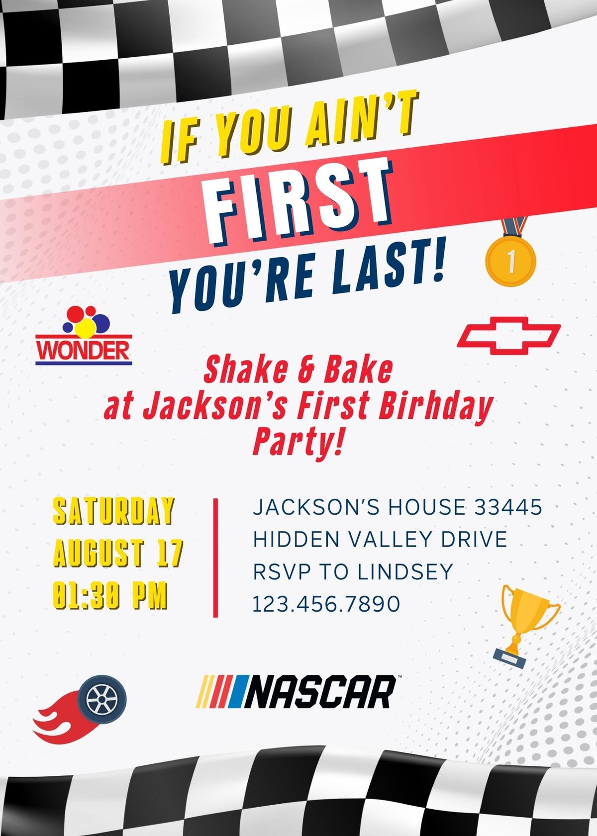 Nascar Ricky Bobby customizable invitation template | Share or Print | boy | VN095