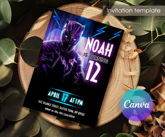 Black Panther Superhero Marvel customizable invitation template | Share or Print | boy | WJ929