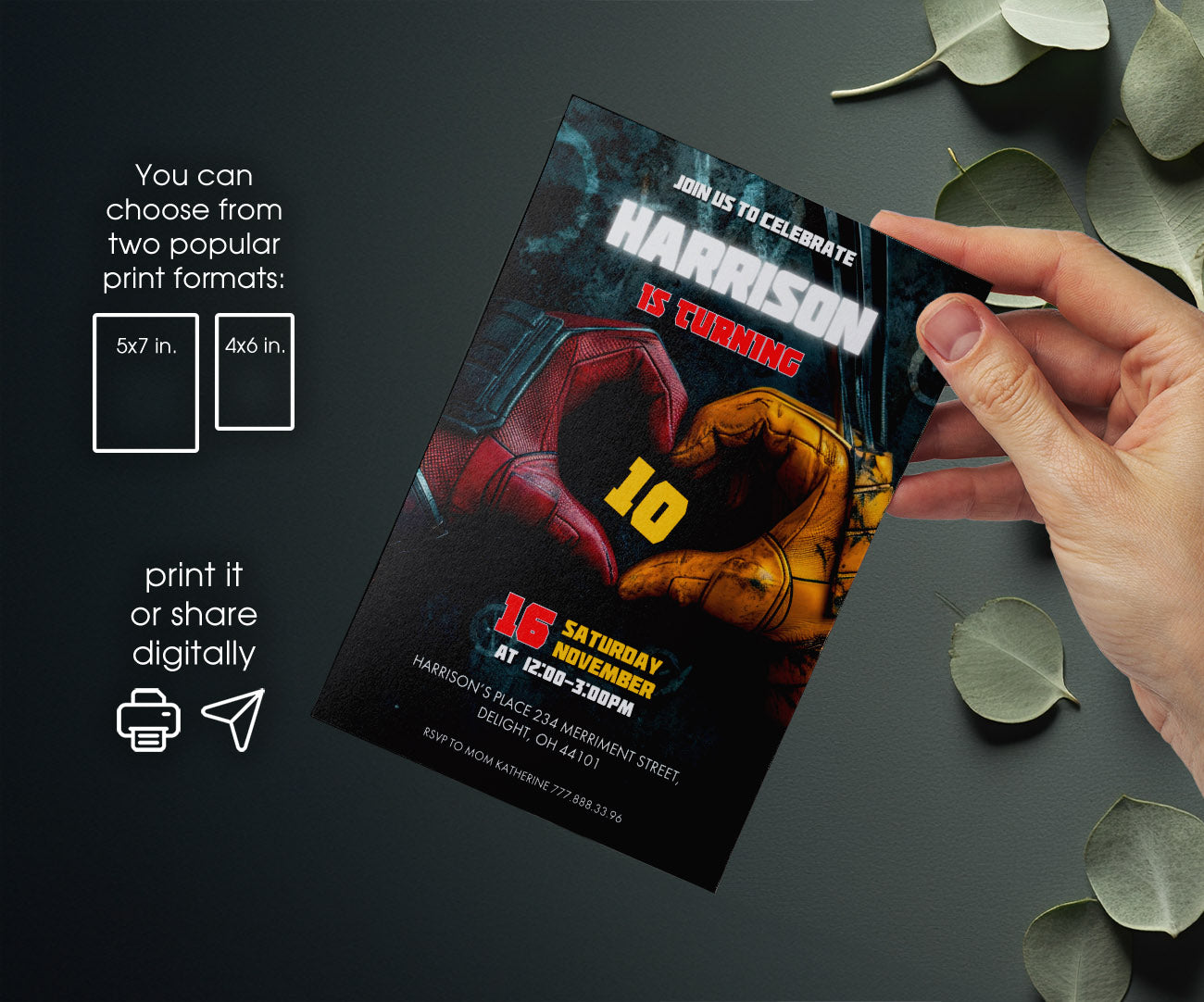 Deadpool Wolverine Marvel customizable invitation template | Share or Print | boy | ZC591