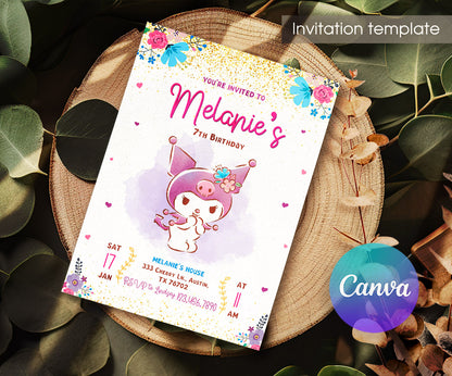 Kuromi Hello Kitty Sanrio customizable invitation template | Share or Print | IA140