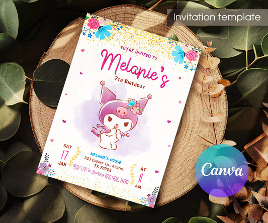 Kuromi Hello Kitty Sanrio customizable invitation template | Share or Print | IA140