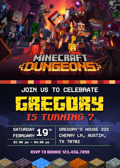 Minecraft Gamer customizable invitation template | Share or Print | LJ413