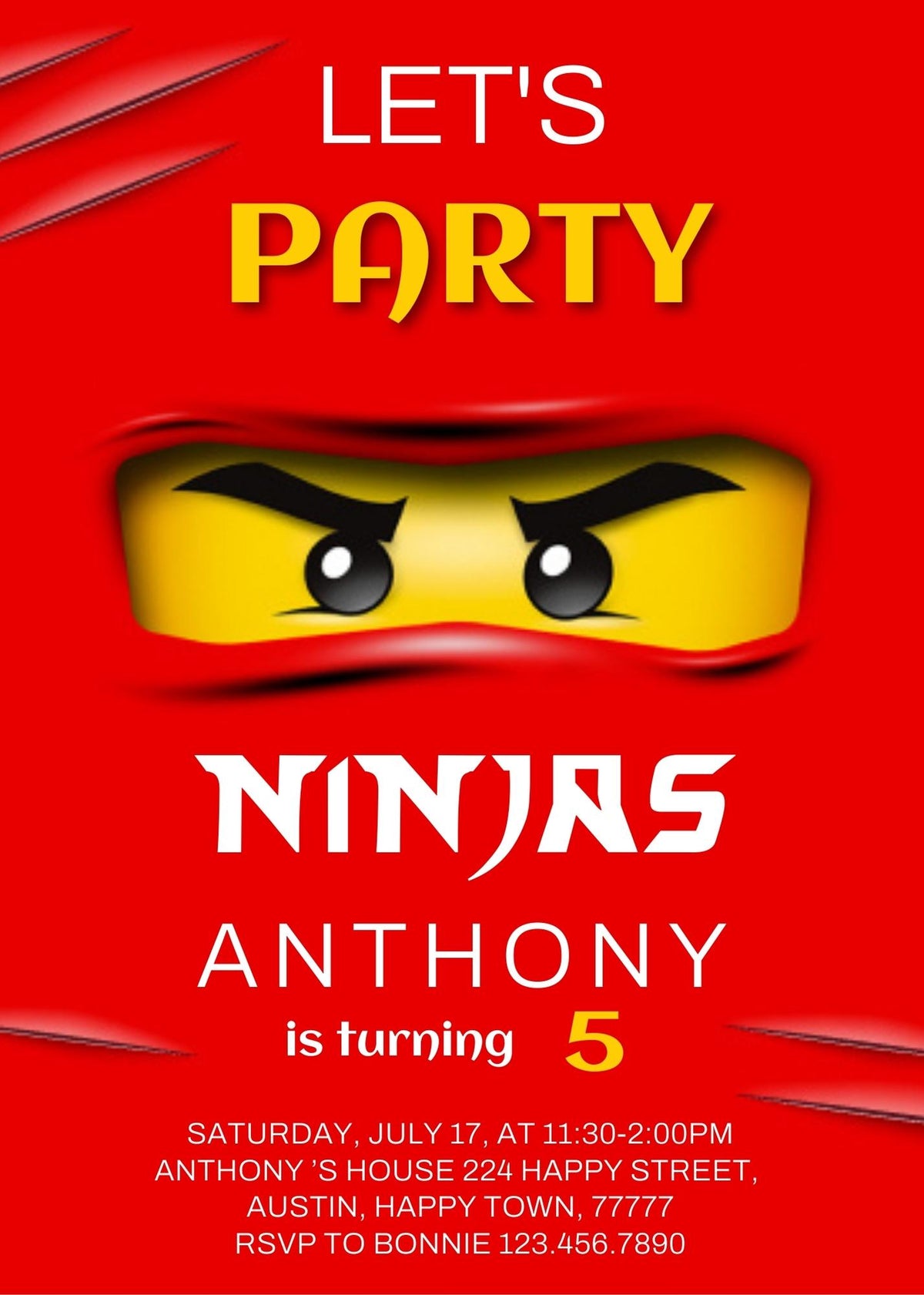 Ninjago Minifigures Lego customizable invitation template | Share or Print | TR222