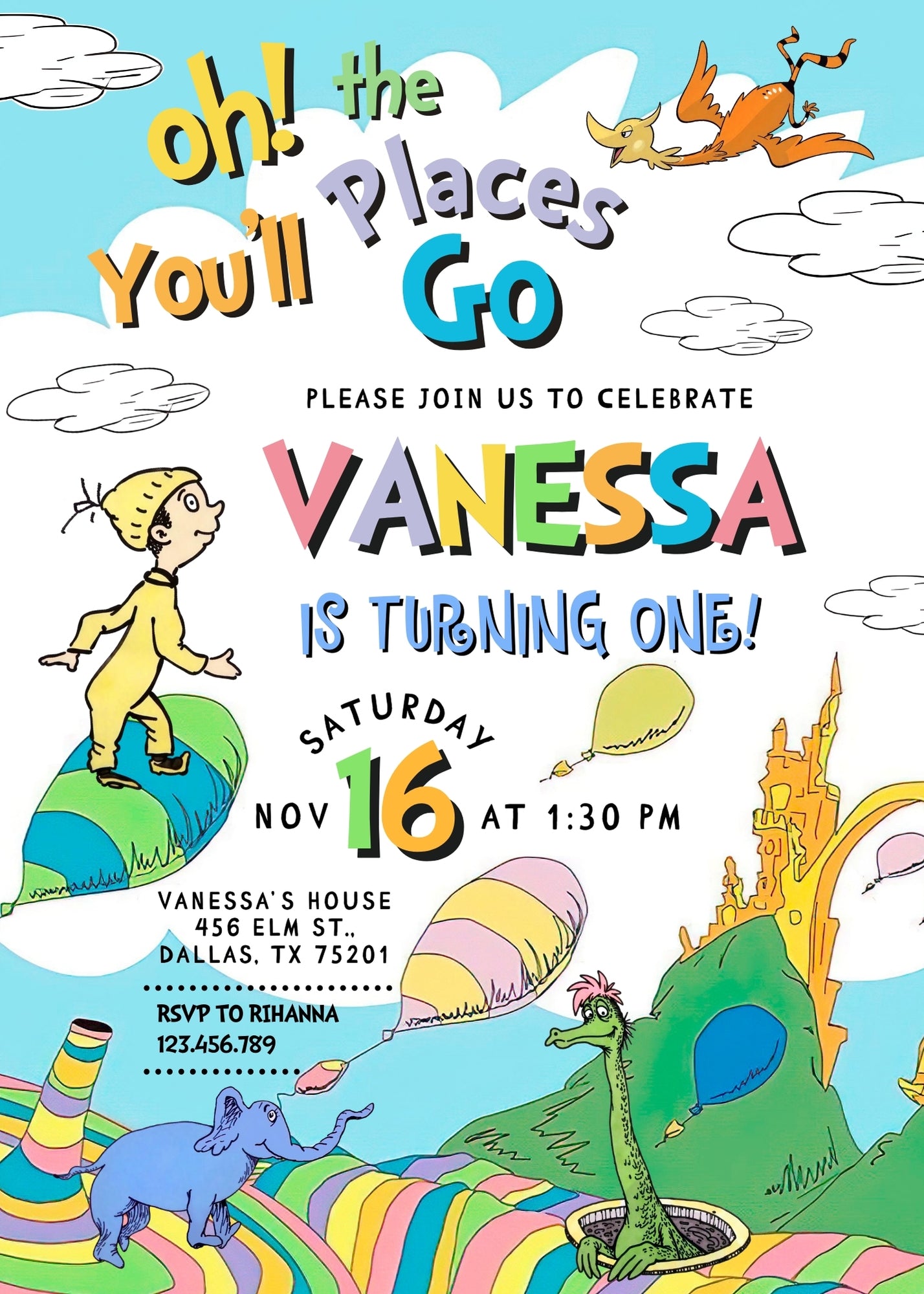 Dr Seuss Oh, the Places You'll Go customizable invitation template | Share or Print | ET139