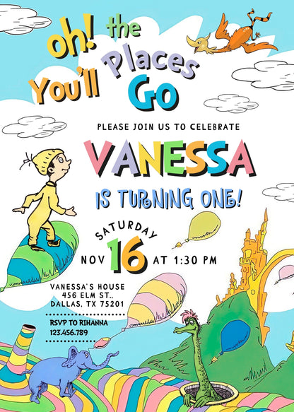 Dr Seuss Oh, the Places You'll Go customizable invitation template | Share or Print | ET139