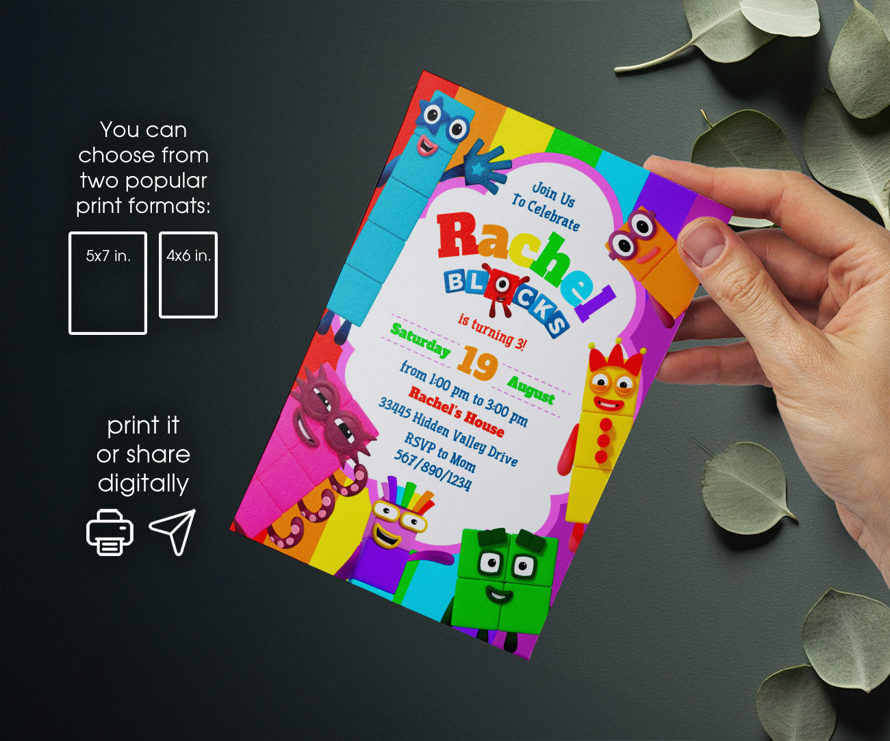 Numberblocks customizable invitation template | Share or Print | PA519