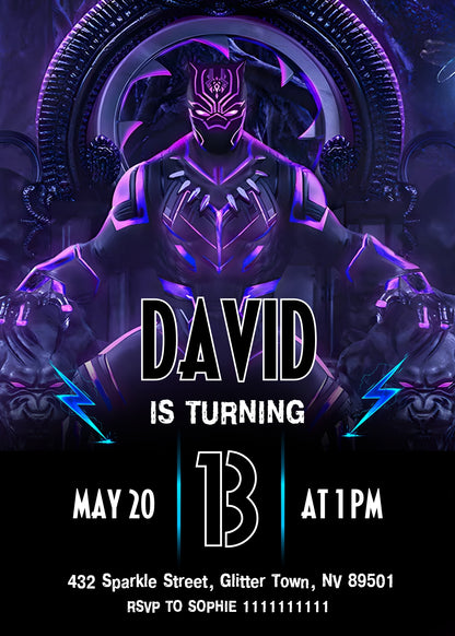 Black Panther Superhero Marvel customizable invitation template | Share or Print | boy | WL017