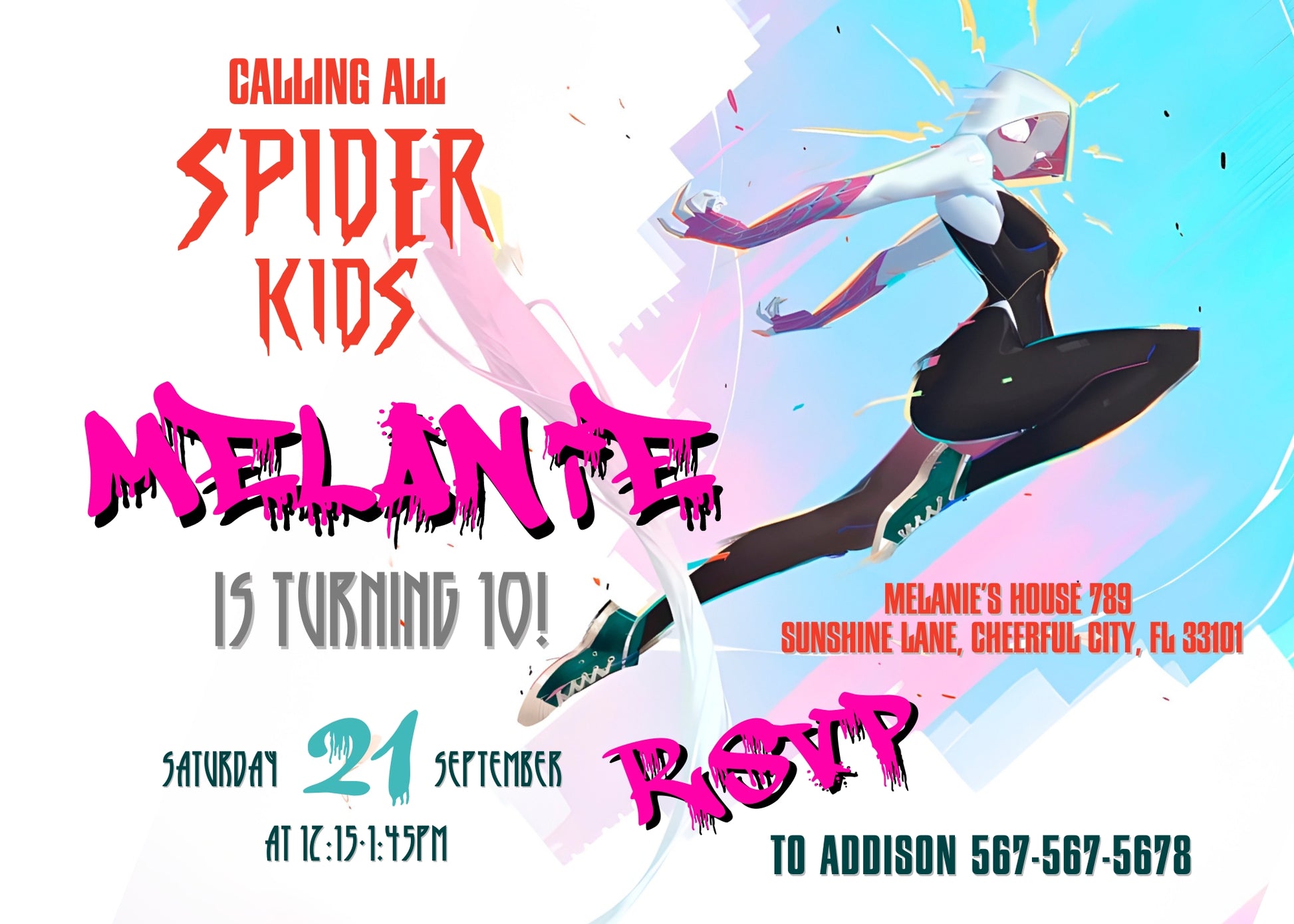 Spider Gwen Ghost Spidey customizable invitation template | Share or Print | girl | OK273
