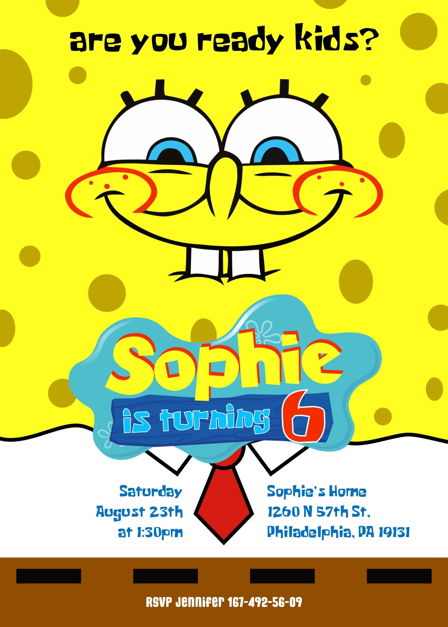 SpongeBob SquarePant customizable invitation template | Share or Print | ZV958