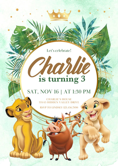 Lion King Simba customizable invitation template | Share or Print | FG108