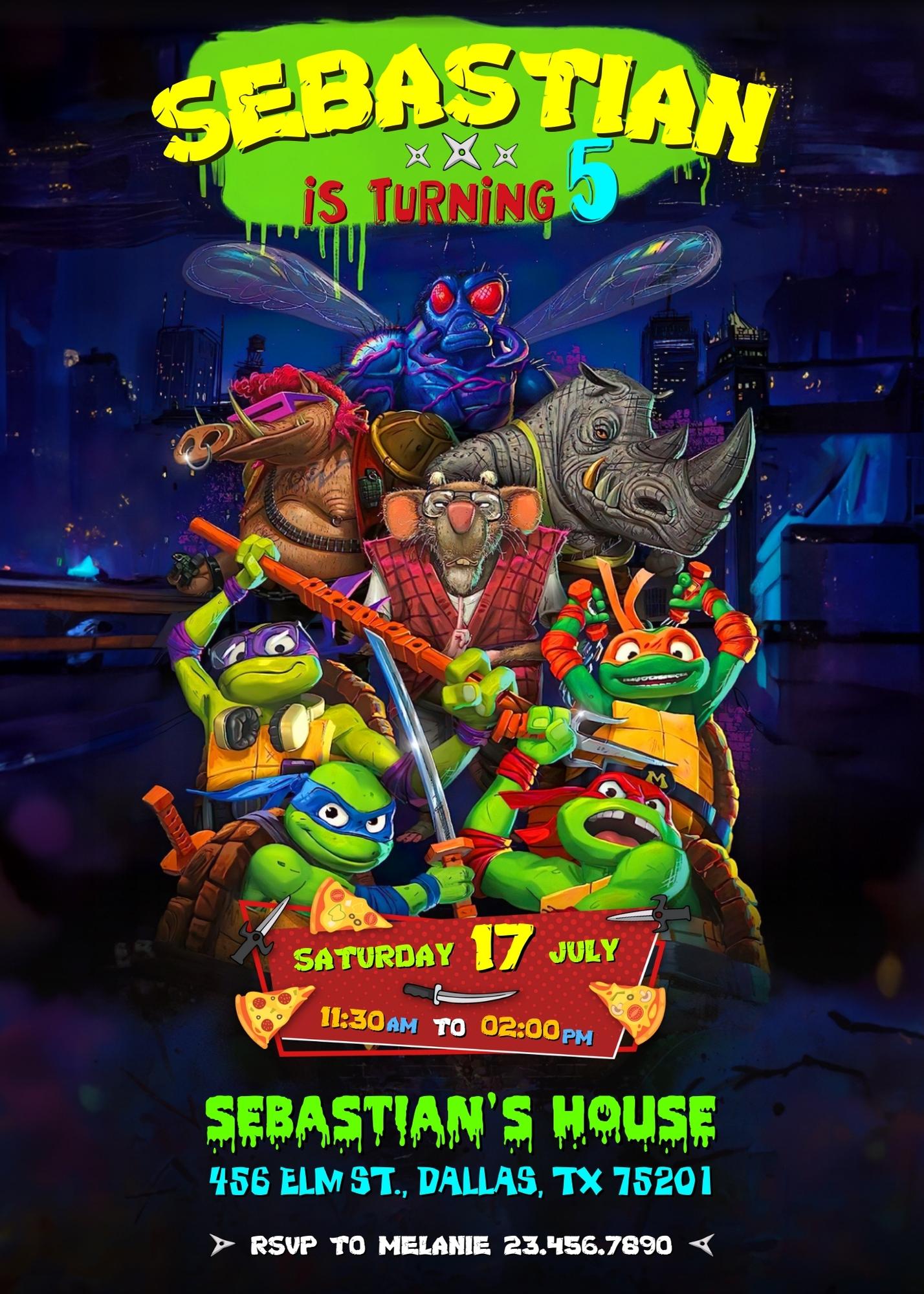 Teenage Mutant Ninja Turtles Mutant Mayhem customizable invitation template | Share or Print | boy | QO400
