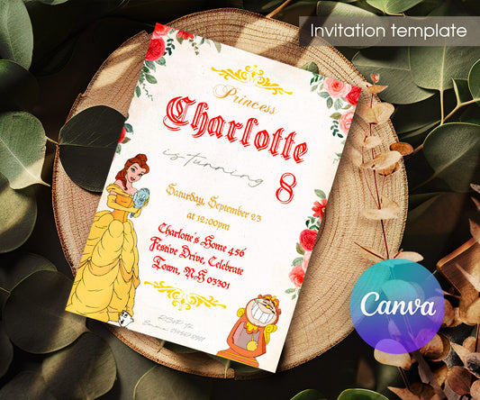 Belle Beauty And The Beast customizable invitation template | Share or Print | girl | NH460