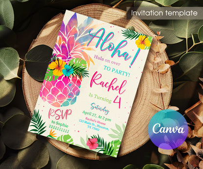 Aloha Luau Party customizable invitation template | Share or Print | girl | LP458