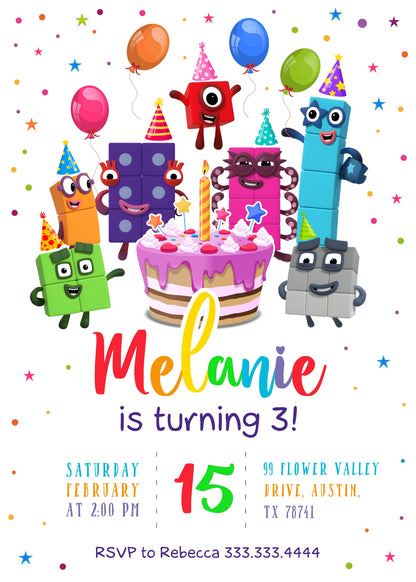 Numberblocks customizable invitation template | Share or Print | QO314