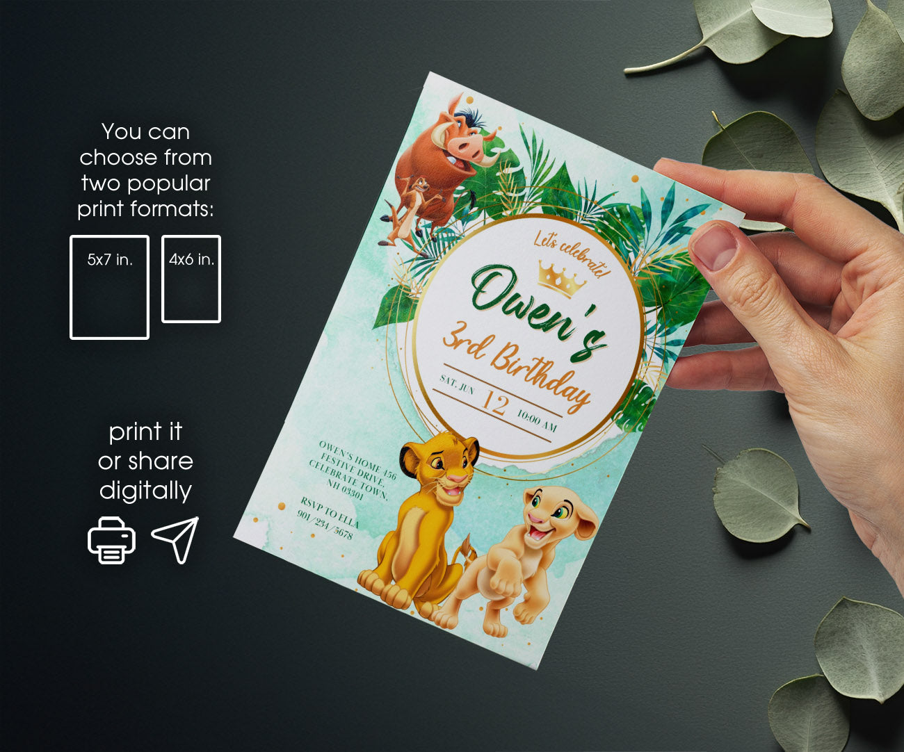 Lion King Simba customizable invitation template | Share or Print | GH249