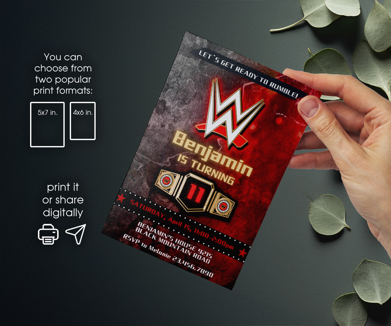 Wrestling WWE WrestleMania customizable invitation template | Share or Print | boy | ZJ046