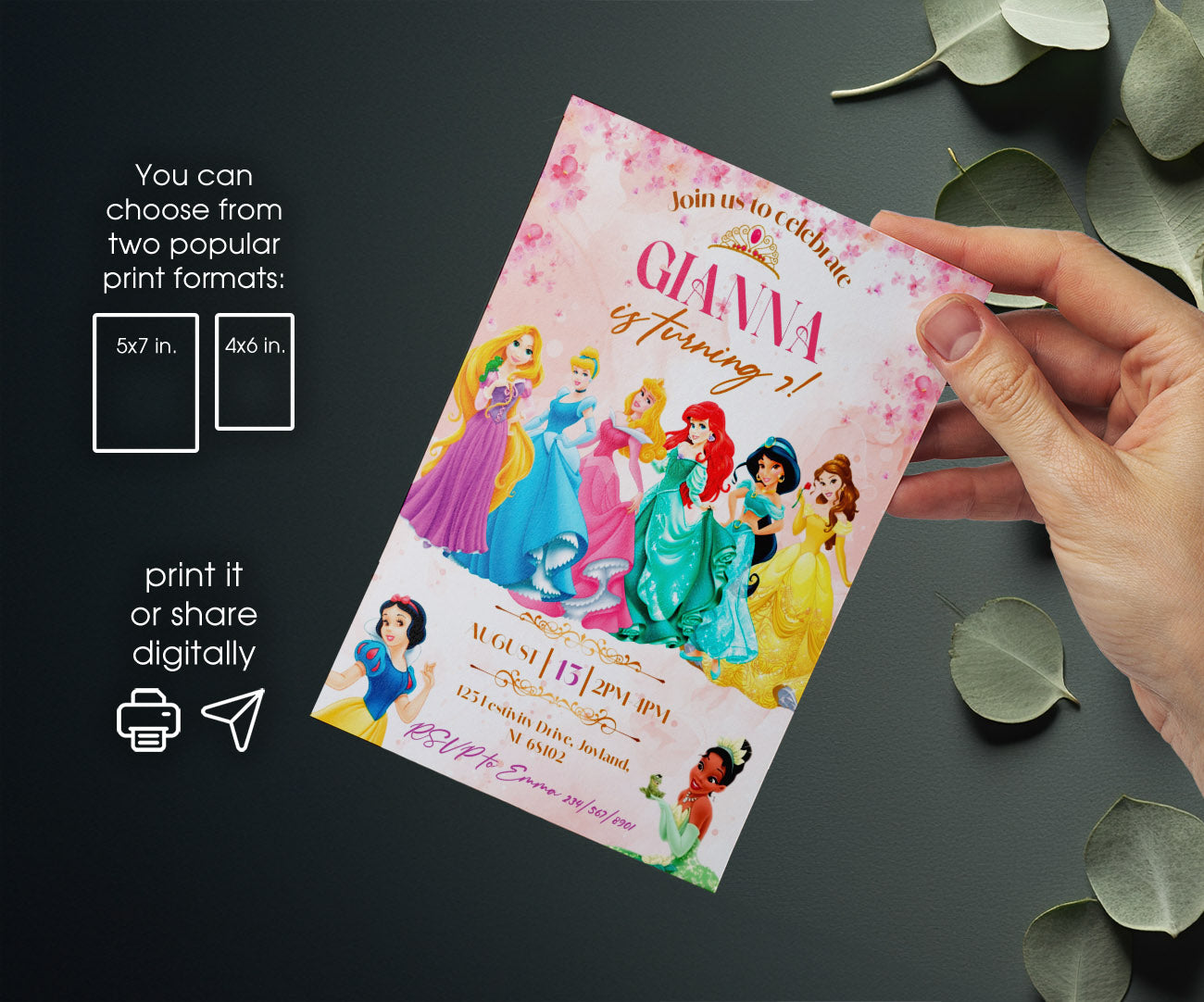 Disney Princess customizable invitation template | Share or Print | girl | YJ897