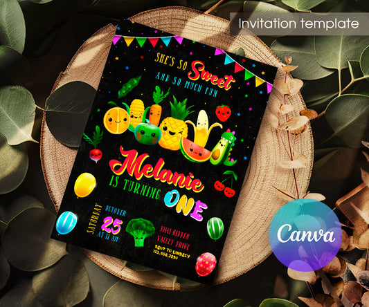 Hey Bear Sensory Dancing Fruits customizable invitation template | Share or Print | UE622
