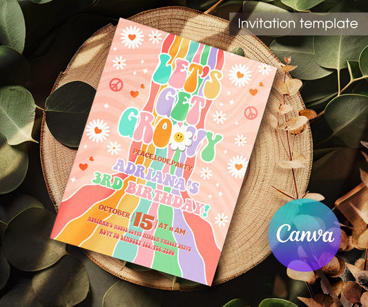 Groovy Daisy Hippie customizable invitation template | Share or Print | DK037