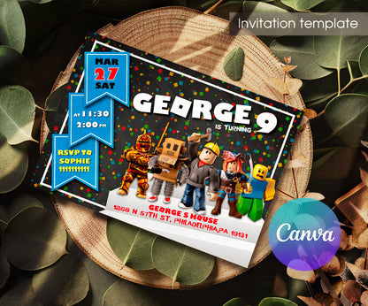 Roblox Gamer customizable invitation template | Share or Print | MC901