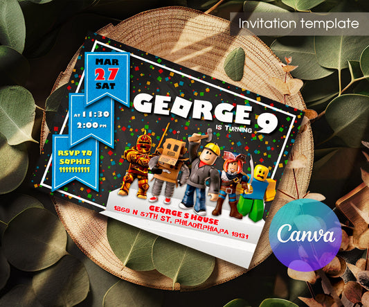 Roblox Gamer customizable invitation template | Share or Print | MC901