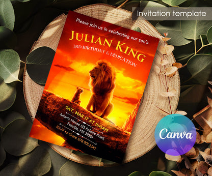 Lion King Mufasa Simba customizable invitation template | Share or Print | WG728