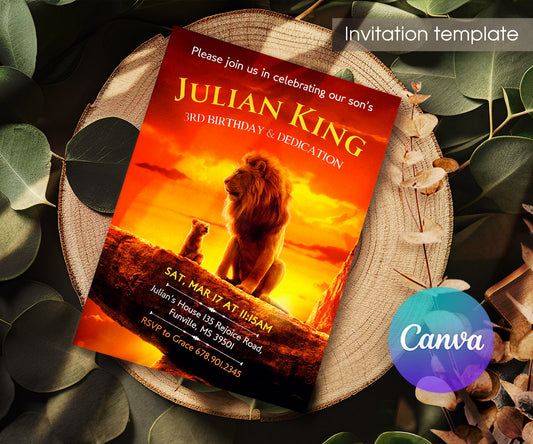Lion King Mufasa Simba customizable invitation template | Share or Print | WG728