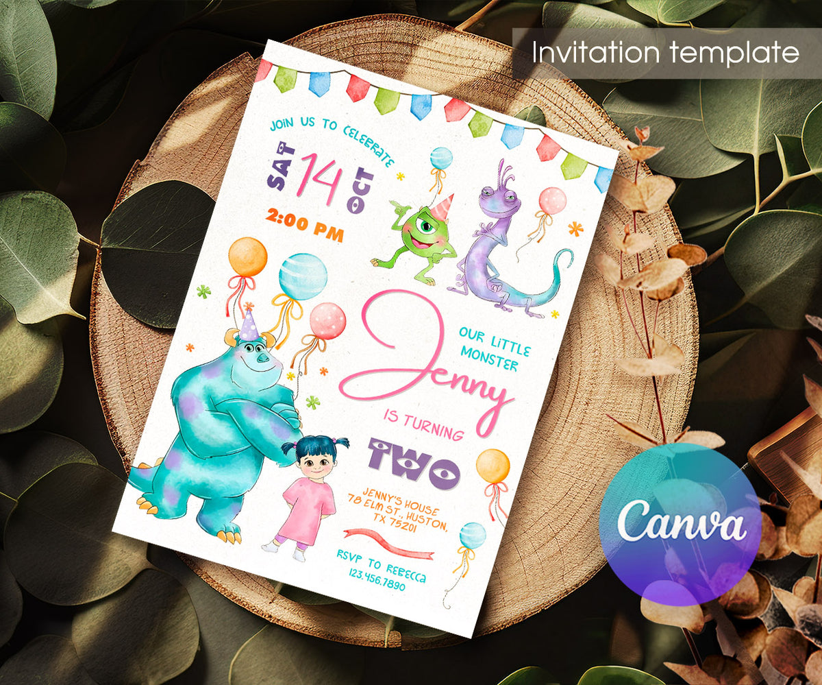 Monsters, Inc. customizable invitation template | Share or Print | NZ001