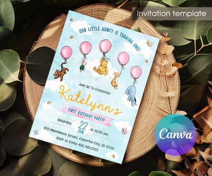 Winnie the Pooh customizable invitation template | Share or Print | RX454