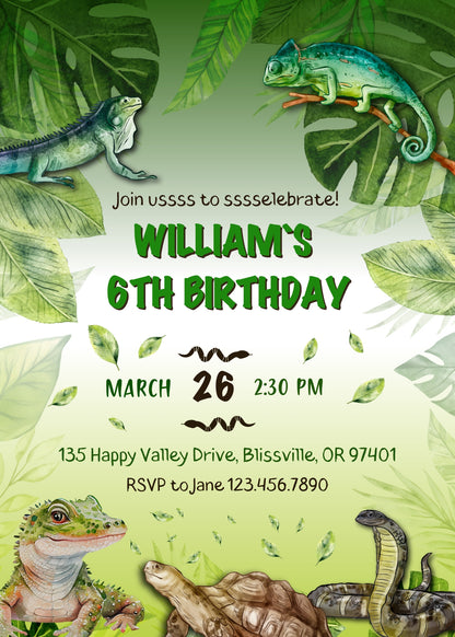 Reptile Lizard Snake customizable invitation template | Share or Print | JW229