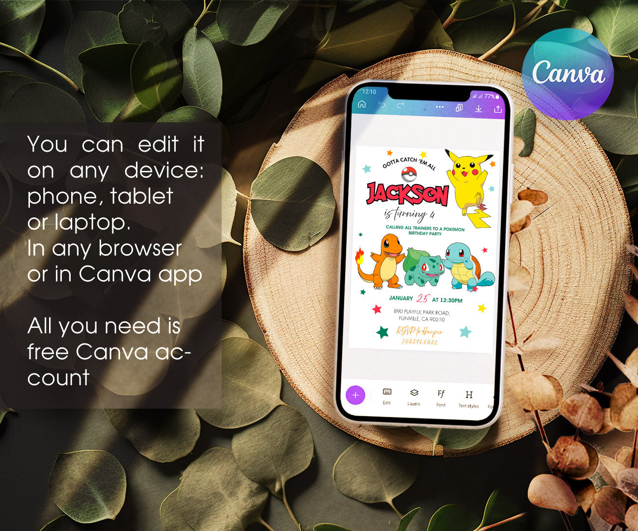Pokemon Pikachu customizable invitation template | Share or Print | ZF998