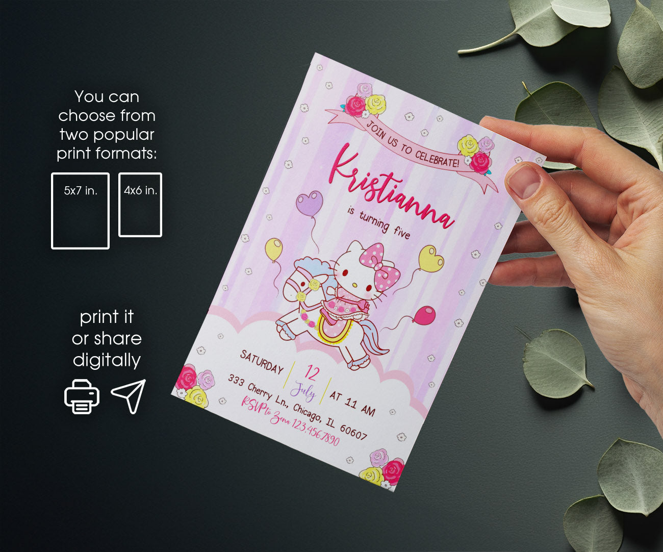Hello Kitty Sanrio customizable invitation template | Share or Print | KP834