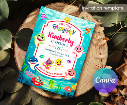 Baby Shark customizable invitation template | Share or Print | BG707
