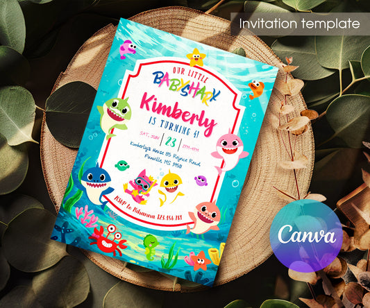 Baby Shark customizable invitation template | Share or Print | BG707