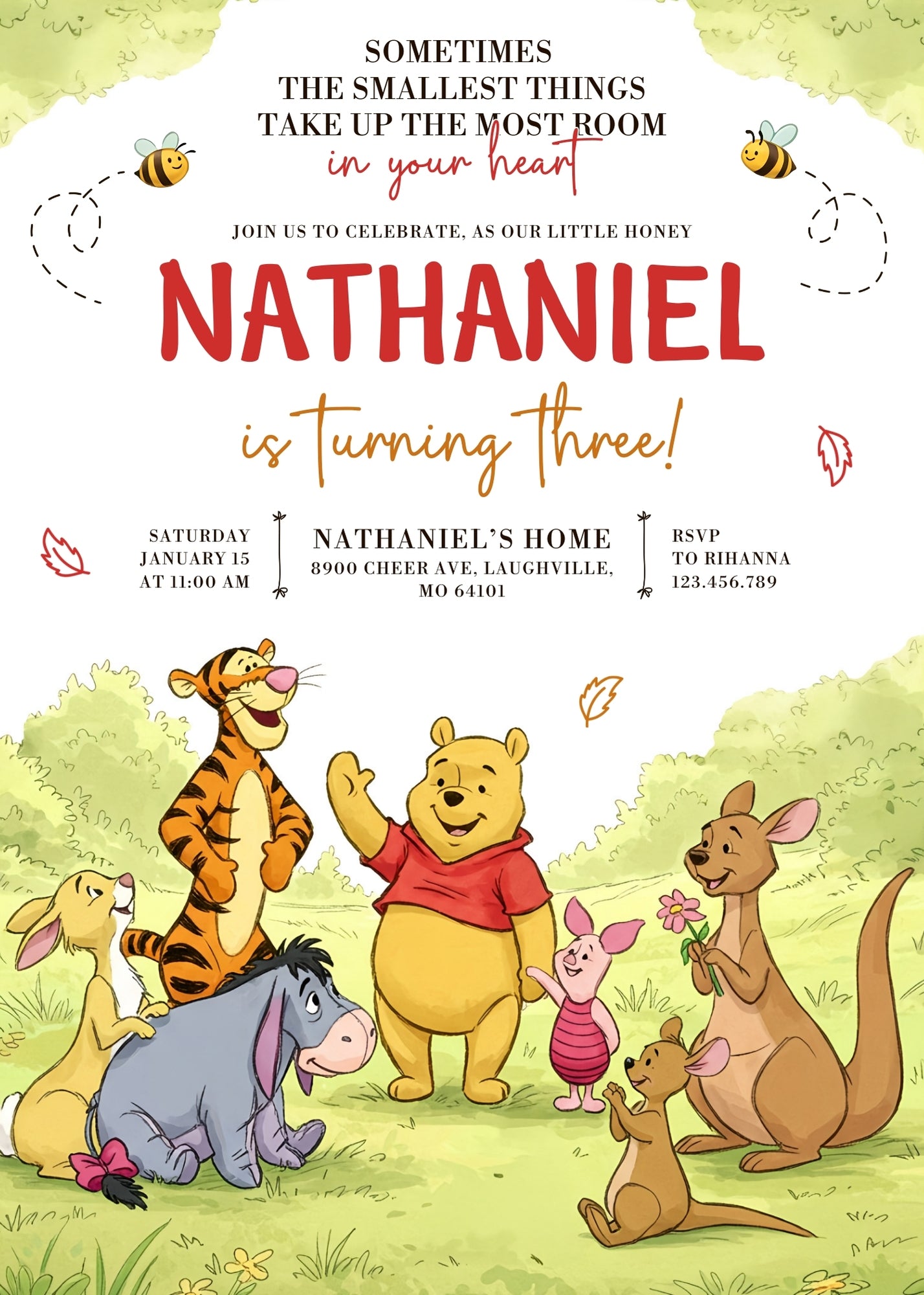 Winnie the Pooh customizable invitation template | Share or Print | NX972