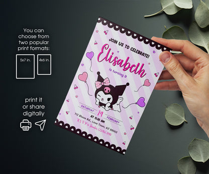 Kuromi Hello Kitty Sanrio customizable invitation template | Share or Print | QB011