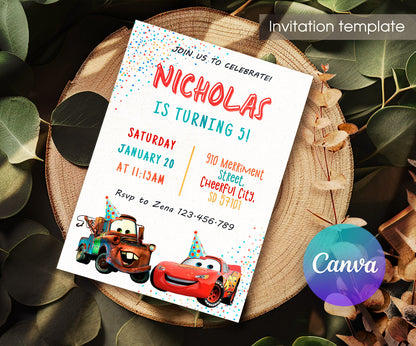 Cars Lightning McQueen customizable invitation template | Share or Print | boy | JP732
