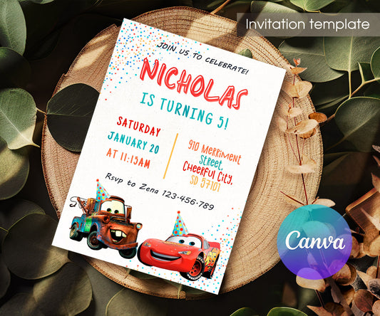 Cars Lightning McQueen customizable invitation template | Share or Print | boy | JP732