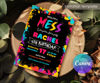Art Dress For A Mess customizable invitation template | Share or Print | girl | QF108
