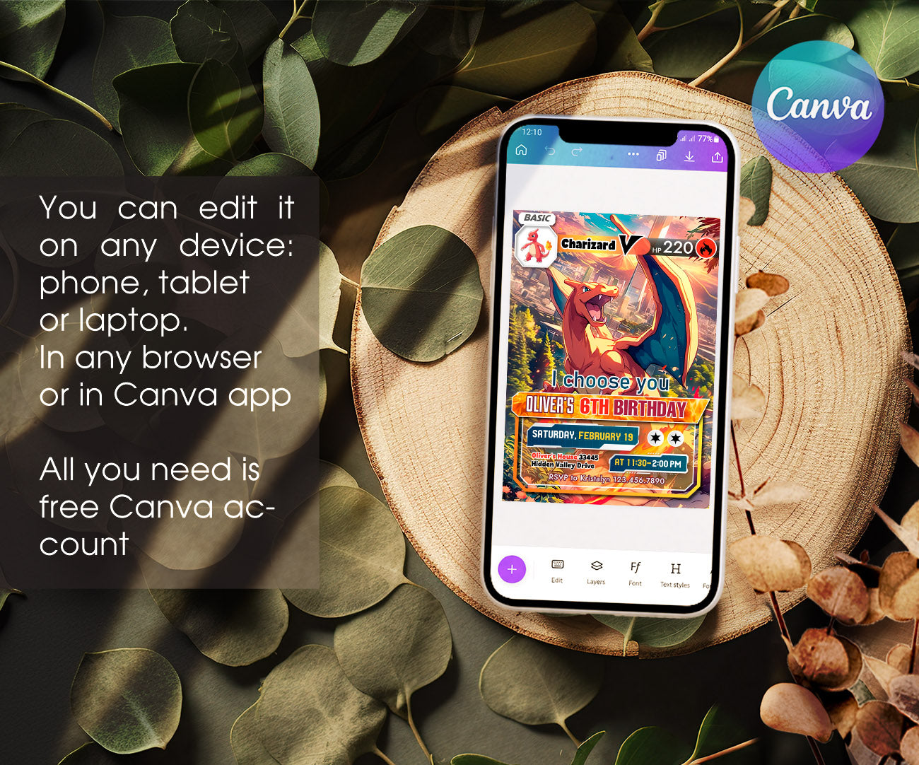 Charizard Pokemon Anime customizable invitation template | Share or Print | YJ604