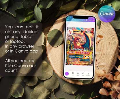Charizard Pokemon Anime customizable invitation template | Share or Print | YJ604